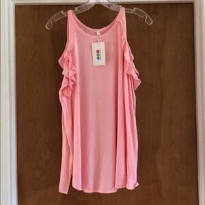 DDP Boutique Pink Ruffle Cold Shoulder Top Small